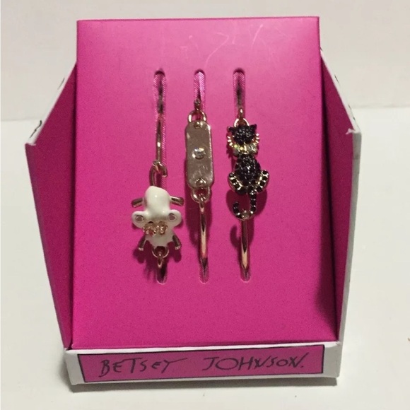 NWT Betsey Johnson Cat And Mouse Bangle Bracelet Set Of 3 - Picture 4 of 6